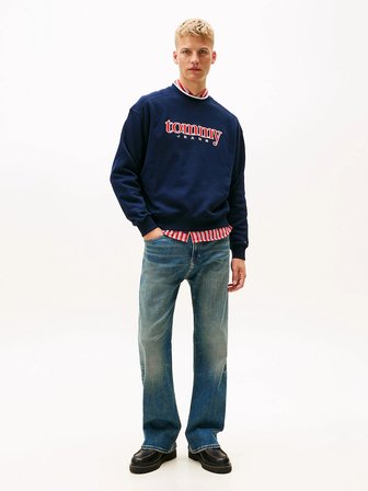 Tommy Hilfiger TJM 90'lar Dokulu Grafik Baskılı Bisiklet Yaka Erkek Mavi Sweatshirt DM0DM22373C1G