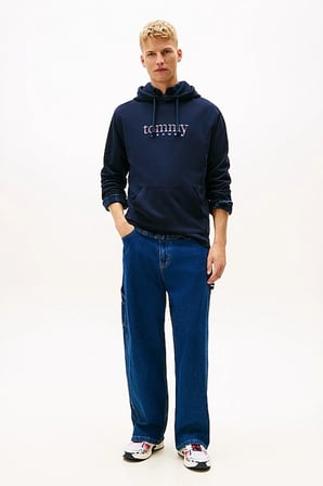 Erkek Pamuklu Logolu Kapüşonlu Sweatshirt - Lacivert | L