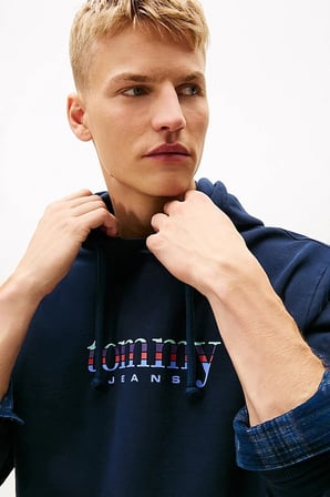 Erkek Pamuklu Logolu Kapüşonlu Sweatshirt - Lacivert | L