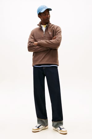 Erkek Yarım Fermuarlı Dik Yaka Sweatshirt - Kahverengi | XL
