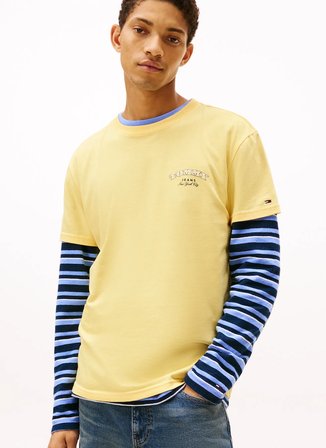 Tommy Jeans Bisiklet Yaka Baskılı Sarı Erkek T-Shirt DM0DM22318ZF0 Sarı T-Shirt