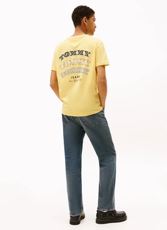 Tommy Jeans Bisiklet Yaka Baskılı Sarı Erkek T-Shirt DM0DM22318ZF0 Sarı T-Shirt