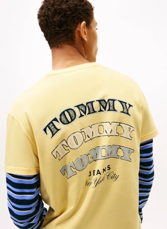 Tommy Jeans Bisiklet Yaka Baskılı Sarı Erkek T-Shirt DM0DM22318ZF0 Sarı T-Shirt