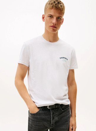 Tommy Jeans Bisiklet Yaka Baskılı Gri Erkek T-Shirt DM0DM22318P08 Gri T-Shirt