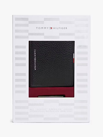 TOMMY HILFIGER Erkek Marka Logolu Pürüzsüz Yüzeyli Birden Fazla Kart Yuvalı Siyah Kartlık AM0AM13607 BDS