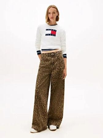 Tommy Hilfiger TJW Işıltılı Bayrak Desenli Kadın Beyaz Kazak DW0DW21690YBH