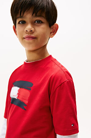 Erkek Çocuk Logo Baskılı Kısa Kollu T-Shirt – Kırmızı | 12 Yaş