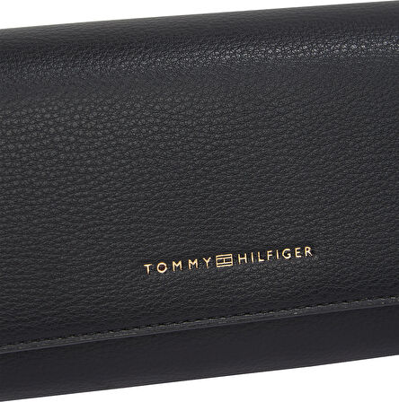 TOMMY HILFIGER Kadın Marka Logolu Pürüzsüz Deri Üst Kısımlı  Şık Görünüşlü İç Yan Fermuarlı  Mikrofiber Astarlı Siyah Cüzdan AW0AW17734 BDS