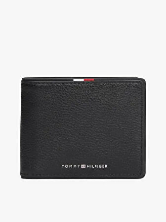 TOMMY HILFIGER Erkek Marka Logolu Pürüzsüz Yüzeyli Birden Fazla Kart Yuvalı Kağıt Para Bölmeli Siyah Cüzdan AM0AM13739 BDS