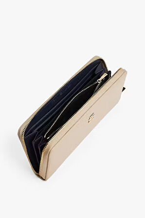 Kadın İkonik Logolu Fermuarlı Cüzdan - Bej | undefined