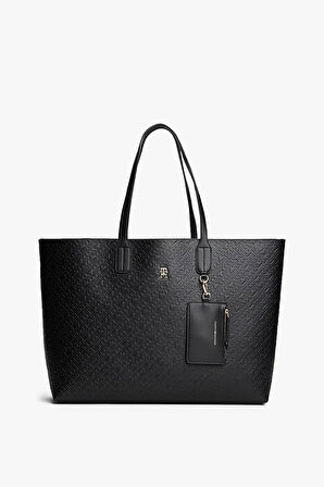 Kadın Gofre Monogram Desenli Cüzdanlı Omuz Çantası - Siyah | undefined