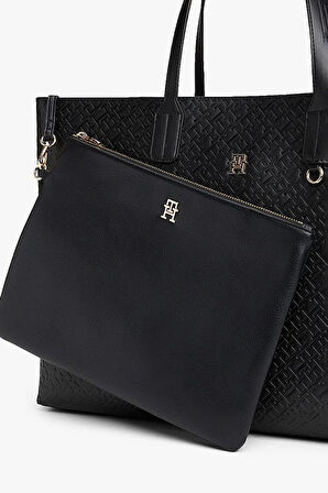 Kadın Gofre Monogram Desenli Cüzdanlı Omuz Çantası - Siyah | undefined