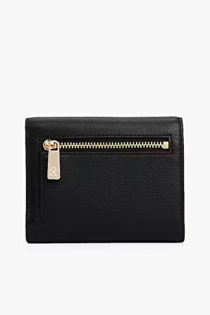 Kadın Logo Baskılı Dokulu Üç Katlı Cüzdan - Siyah | undefined