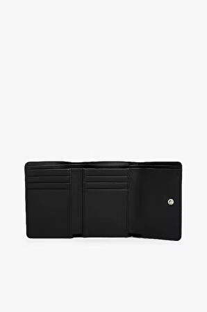 Kadın Logo Baskılı Dokulu Üç Katlı Cüzdan - Siyah | undefined