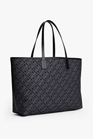 Kadın Çıkarılabilir Cüzdanlı Monogram Desenli Tote Omuz Çantası - Siyah | undefined