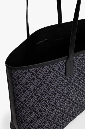 Kadın Çıkarılabilir Cüzdanlı Monogram Desenli Tote Omuz Çantası - Siyah | undefined