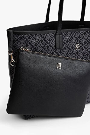 Kadın Çıkarılabilir Cüzdanlı Monogram Desenli Tote Omuz Çantası - Siyah | undefined