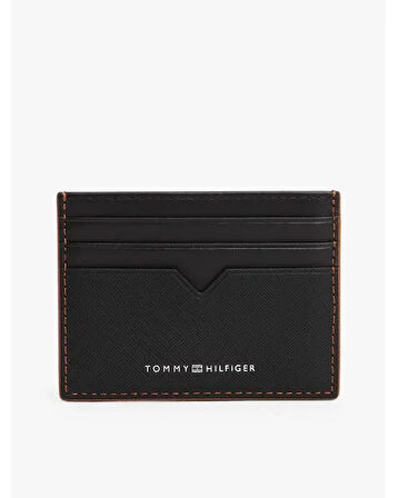 TOMMY HILFIGER Erkek Marka Logolu Pürüzsüz Yüzeyli Birden Fazla Kart Yuvalı Siyah Kartlık AM0AM13793 BDS