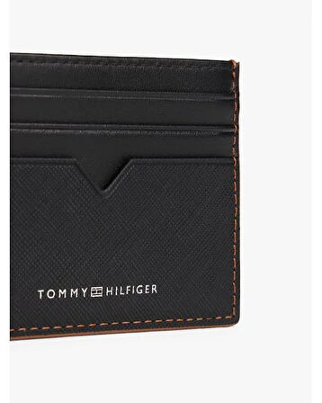 TOMMY HILFIGER Erkek Marka Logolu Pürüzsüz Yüzeyli Birden Fazla Kart Yuvalı Siyah Kartlık AM0AM13793 BDS