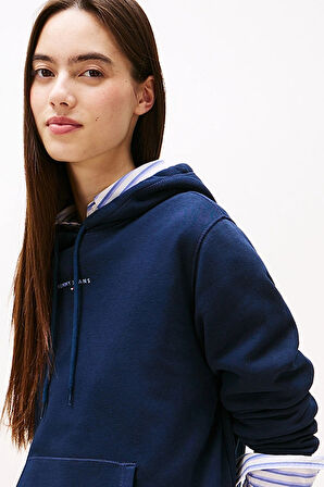 Kadın Regular Fit Kapüşonlu Kanguru Cepli Sweatshirt - Lacivert | XS