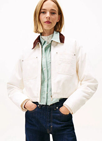 Tommy Hilfiger TJW Dolgulu Kısa Koç Kadın Beyaz Ceket DW0DW21665YBH