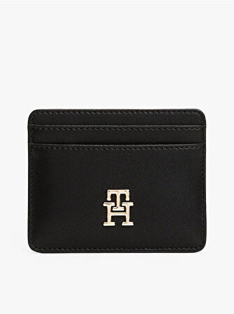 Tommy Hilfiger TH Icon Orta Boy Fermuarlı Monogram Kapaklı Kadın Siyah Cüzdan AW0AW17743BDS