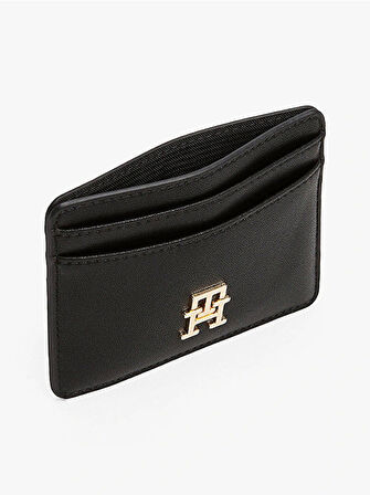 Tommy Hilfiger TH Icon Orta Boy Fermuarlı Monogram Kapaklı Kadın Siyah Cüzdan AW0AW17743BDS