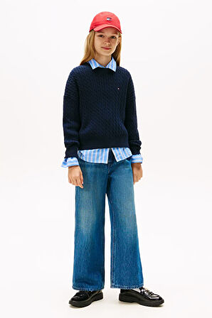 Kız Çocuk Geniş Paça Denim Pantolon – Denim Mavi | 12 Yaş