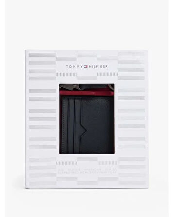 TOMMY HILFIGER Erkek Marka Logolu Cüzdan Şık Tasarımlı Anahtarlık Seti Mavi Kartlık AM0AM13779 DW6