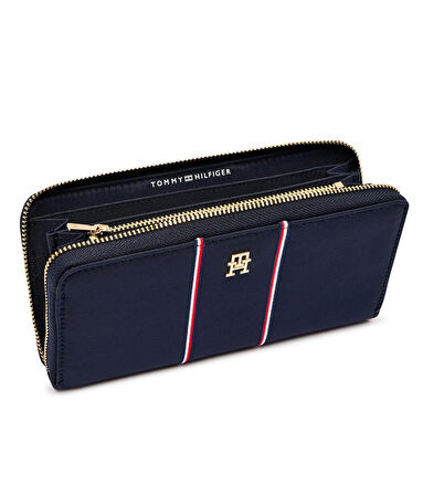 TOMMY HILFIGER Kadın Marka Logolu Şık Tasarımlı Kart Bölmeli Kağıt Para Bölmeli Mavi Cüzdan AW0AW17954 0GY