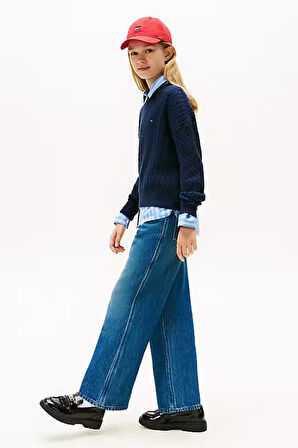 Kız Çocuk Geniş Paça Denim Pantolon – Denim Mavi | 14 Yaş