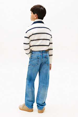 Erkek Çocuk Skater Kesim Eskitme Görünümlü Jean Pantolon - Mavi | 8 Yaş