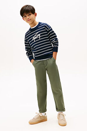 Erkek Çocuk Çizgili Yuvarlak Yaka Triko Kazak – Lacivert | 8 Yaş