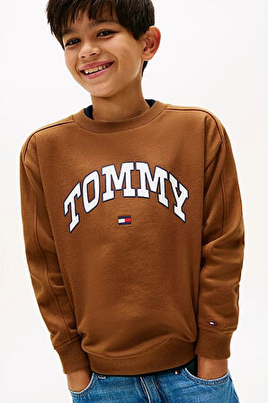 Erkek Çocuk Regular Kalıp Kolej Stili Baskılı Sweatshirt - Kahverengi | 12 Yaş