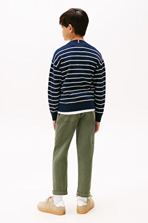 Erkek Çocuk Çizgili Yuvarlak Yaka Triko Kazak – Lacivert | 12 Yaş
