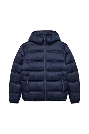 Erkek Kapüşonlu Şişme Mont - Lacivert | S