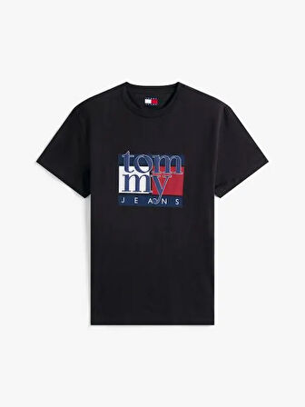 TOMMY HILFIGER Erkek Marka Logolu Organik Pamuklu Bisiklet Yakalı Günlük Kullanıma Uygun Siyah T-Shirt DM0DM21977 BDS