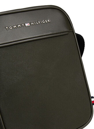 Tommy Hilfiger Polyester + Poliüretan Haki Erkek Postacı Çantası TH FOUNDATION MINI REPORTER