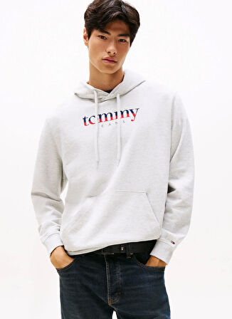 Tommy Jeans Kapüşon Yaka Açık Gri Erkek Sweatshırt DM0DM22113P09 TJM REG DNA HOODIE EX