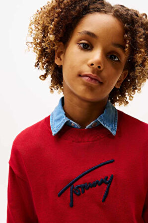 Erkek Çocuk Yuvarlak Yaka Triko Kazak – Kırmızı | 12 Yaş