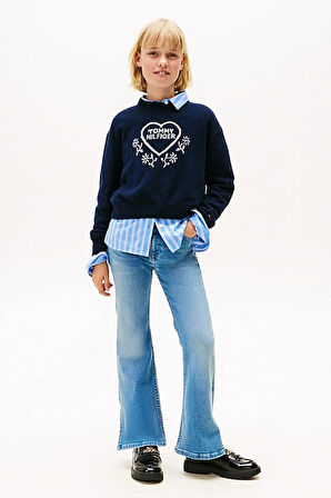 Kız Çocuk Flare İspanyol Paça Yırtmaçlı Jean Pantolon - Mavi | 8 Yaş