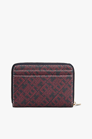 Kadın Fermuarlı Monogram Baskılı Kompakt Cüzdan - Bordo | undefined