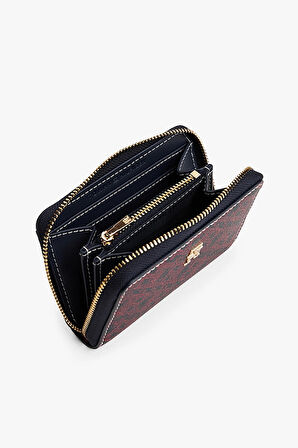 Kadın Fermuarlı Monogram Baskılı Kompakt Cüzdan - Bordo | undefined