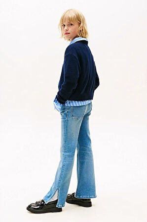 Kız Çocuk Flare İspanyol Paça Yırtmaçlı Jean Pantolon - Mavi | 10 Yaş