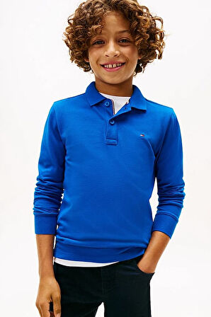 Erkek Çocuk Regular Kalıp Uzun Kollu Pike Polo Yaka T-Shirt - Saks Mavi | 8 Yaş