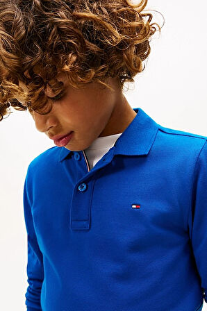 Erkek Çocuk Regular Kalıp Uzun Kollu Pike Polo Yaka T-Shirt - Saks Mavi | 8 Yaş