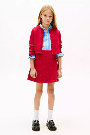 Kız Çocuk Slim Fit Pullu Bisiklet Yaka Hırka - Kırmızı | 12 Yaş