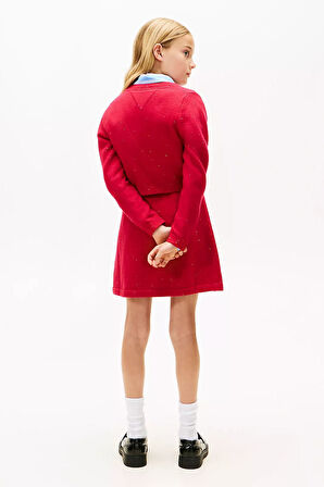 Kız Çocuk Slim Fit Pullu Bisiklet Yaka Hırka - Kırmızı | 12 Yaş