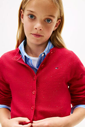 Kız Çocuk Slim Fit Pullu Bisiklet Yaka Hırka - Kırmızı | 12 Yaş