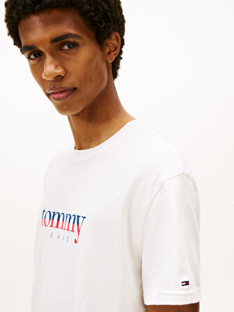 TOMMY HILFIGER Erkek Marka Logolu Bisiklet Yakalı Pamuklu Beyaz1 T-Shirt DM0DM21978 YBL